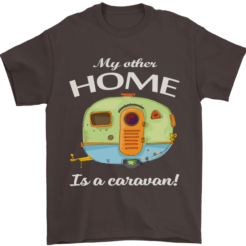 My Other Home Is a Caravan Caravanning Mens T-Shirt Cotton Gildan Dark Chocolate