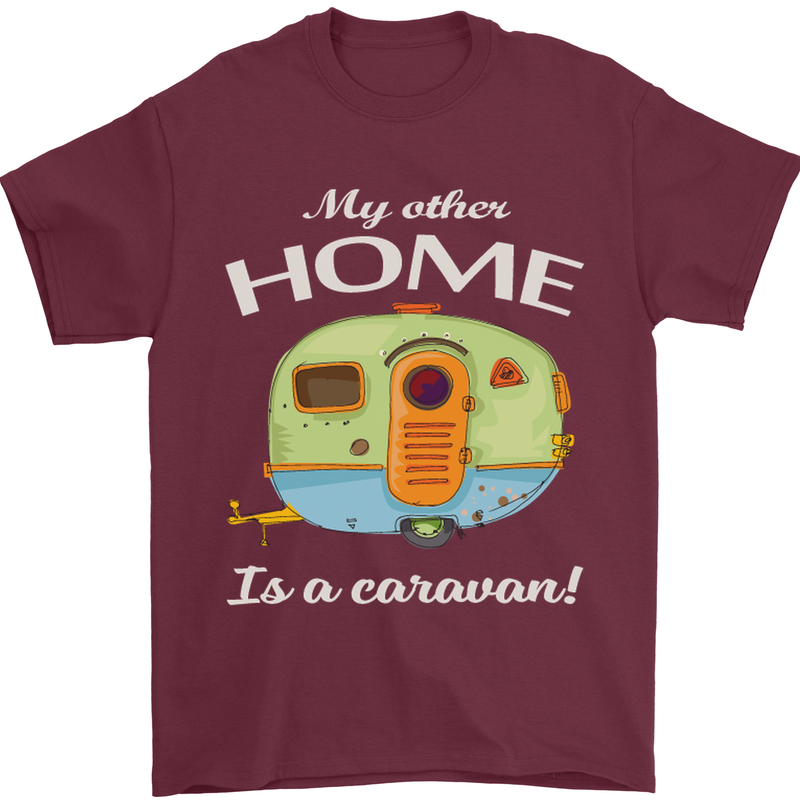 My Other Home Is a Caravan Caravanning Mens T-Shirt Cotton Gildan Maroon