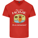 My Other Home Is a Caravan Caravanning Mens V-Neck Cotton T-Shirt Red