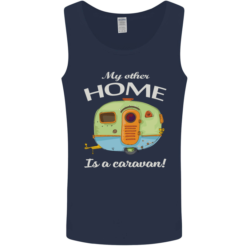 My Other Home Is a Caravan Caravanning Mens Vest Tank Top Navy Blue