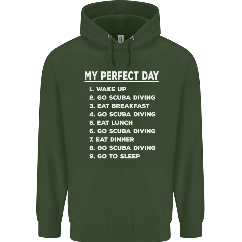 My Perfect Day Scuba Diving Diver Dive Childrens Kids Hoodie Forest Green