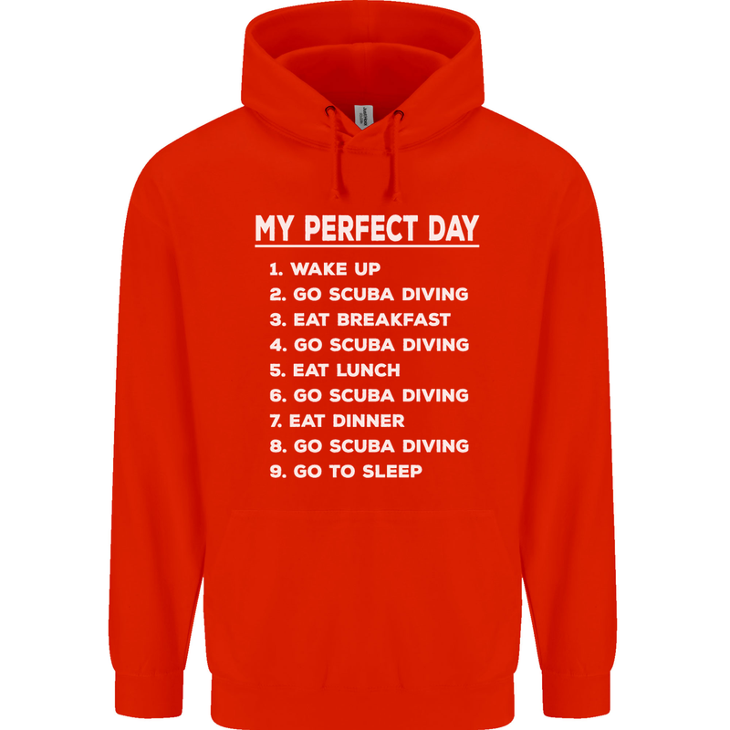 My Perfect Day Scuba Diving Diver Dive Mens 80% Cotton Hoodie Bright Red