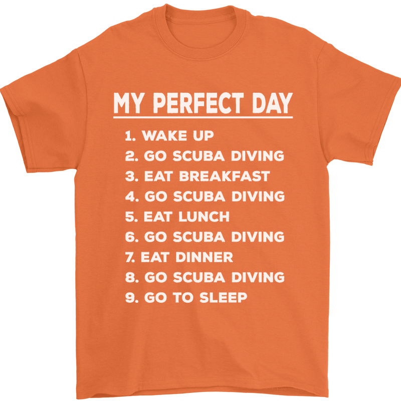 My Perfect Day Scuba Diving Diver Dive Mens T-Shirt Cotton Gildan Orange
