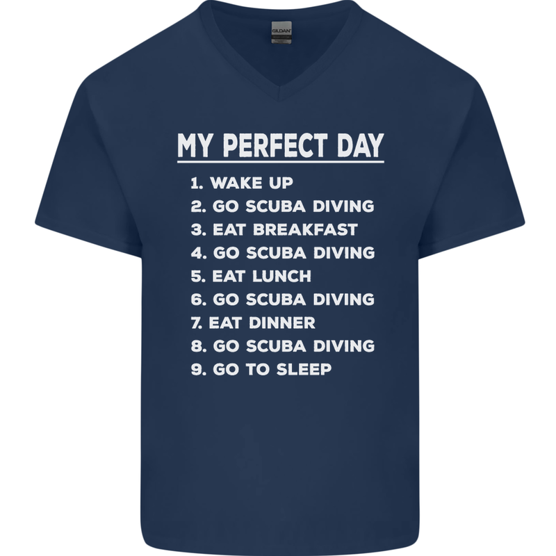 My Perfect Day Scuba Diving Diver Dive Mens V-Neck Cotton T-Shirt Navy Blue