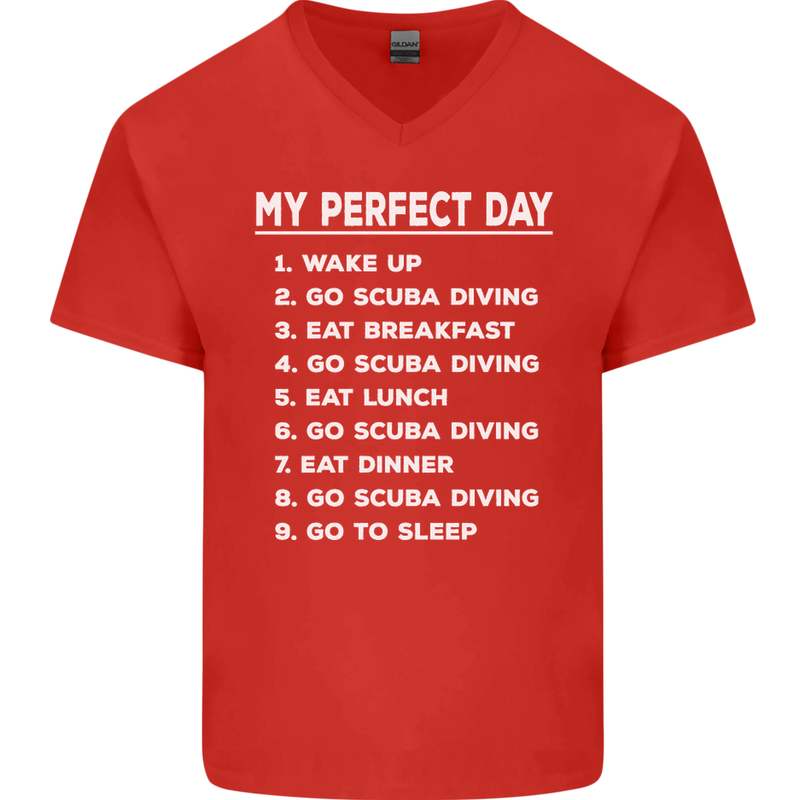 My Perfect Day Scuba Diving Diver Dive Mens V-Neck Cotton T-Shirt Red