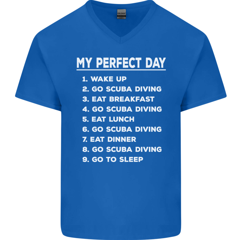 My Perfect Day Scuba Diving Diver Dive Mens V-Neck Cotton T-Shirt Royal Blue