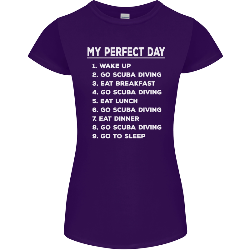 My Perfect Day Scuba Diving Diver Dive Womens Petite Cut T-Shirt Purple