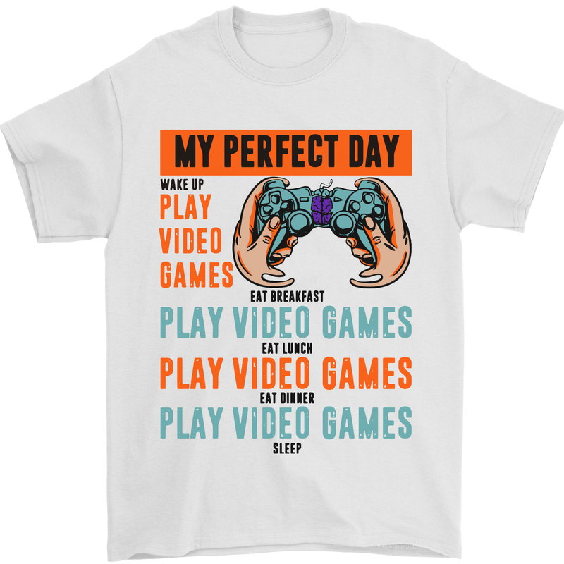 My Perfect Day Video Games Gaming Gamer Mens T-Shirt Cotton Gildan White