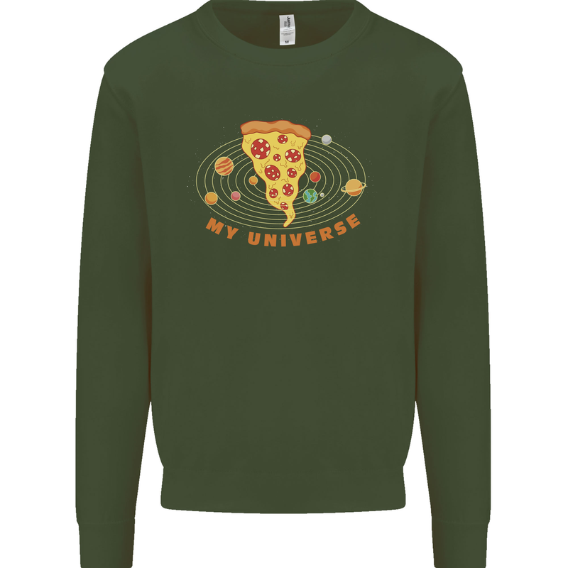 My Pizza Universe Funny Food Diet Kids Sweatshirt Jumper Forest Green
