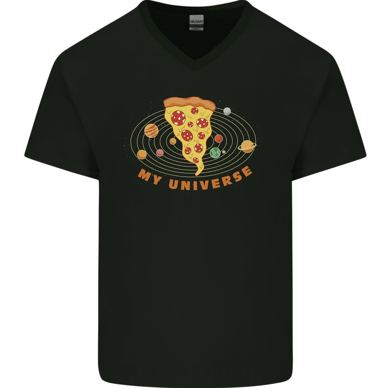 My Pizza Universe Funny Food Diet Mens V-Neck Cotton T-Shirt Black