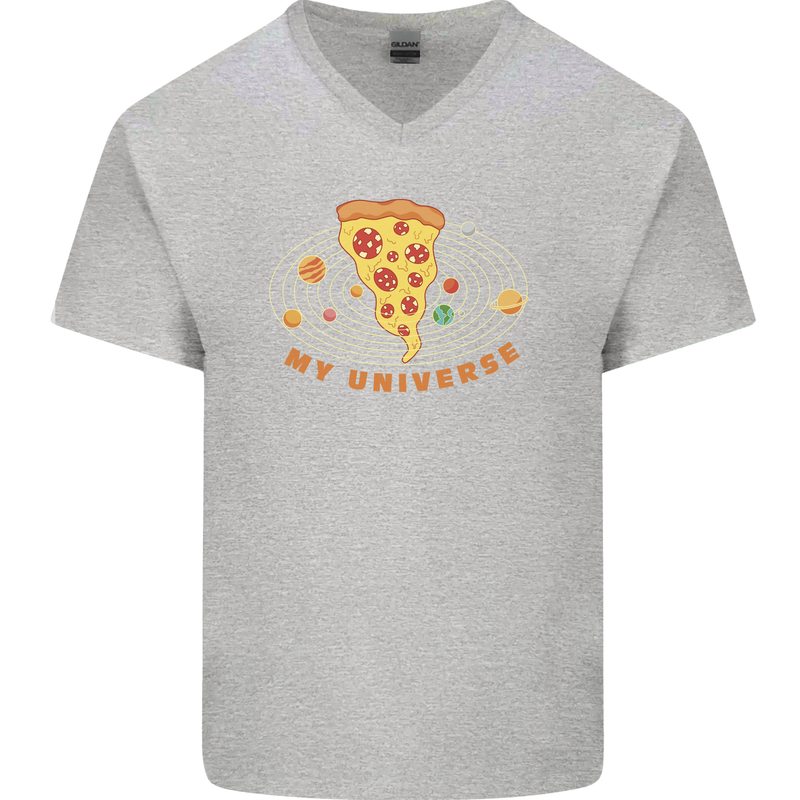 My Pizza Universe Funny Food Diet Mens V-Neck Cotton T-Shirt Sports Grey