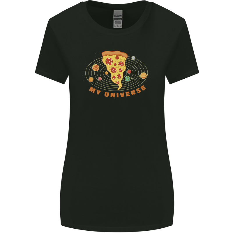 My Pizza Universe Funny Food Diet Womens Wider Cut T-Shirt Black