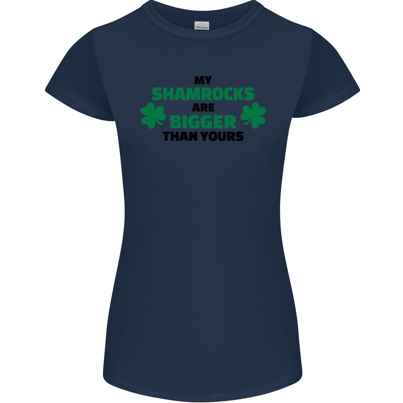 My Shamrocks Funny St. Patrick's Day Boobs Womens Petite Cut T-Shirt Navy Blue
