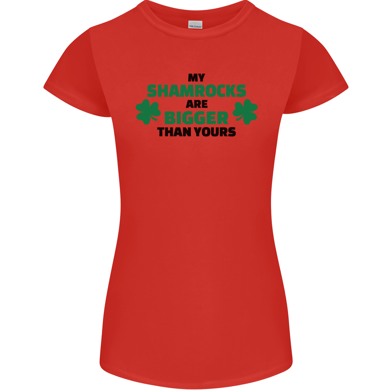 My Shamrocks Funny St. Patrick's Day Boobs Womens Petite Cut T-Shirt Red