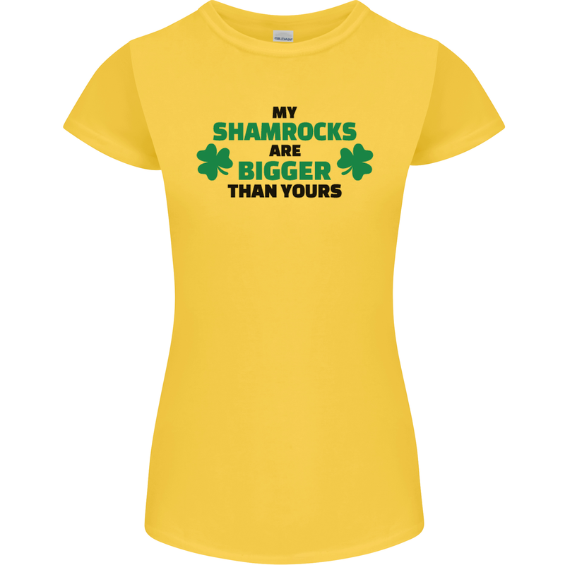 My Shamrocks Funny St. Patrick's Day Boobs Womens Petite Cut T-Shirt Yellow