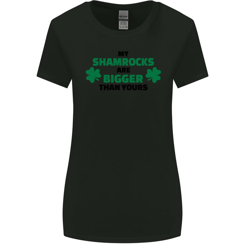My Shamrocks Funny St. Patrick's Day Boobs Womens Wider Cut T-Shirt Black