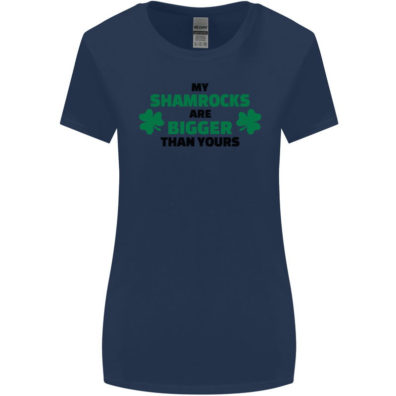 My Shamrocks Funny St. Patrick's Day Boobs Womens Wider Cut T-Shirt Navy Blue