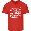 My Sister is Older 30th 40th 50th Birthday Mens V-Neck Cotton T-Shirt Red