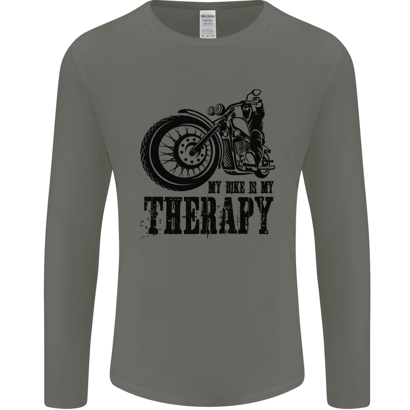 My Therapy Motorcycle Motorbike Biker Mens Long Sleeve T-Shirt Charcoal