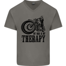 My Therapy Motorcycle Motorbike Biker Mens V-Neck Cotton T-Shirt Charcoal
