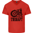 My Therapy Motorcycle Motorbike Biker Mens V-Neck Cotton T-Shirt Red