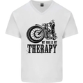 My Therapy Motorcycle Motorbike Biker Mens V-Neck Cotton T-Shirt White