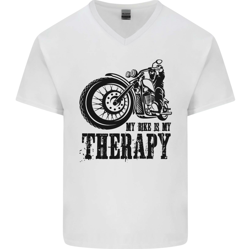 My Therapy Motorcycle Motorbike Biker Mens V-Neck Cotton T-Shirt White