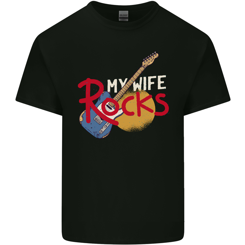 My Wife Rocks Funny Music Guitar Mens Cotton T-Shirt Tee Top Black