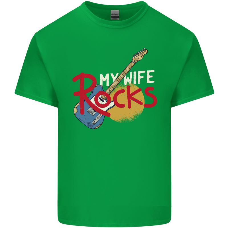 My Wife Rocks Funny Music Guitar Mens Cotton T-Shirt Tee Top Irish Green