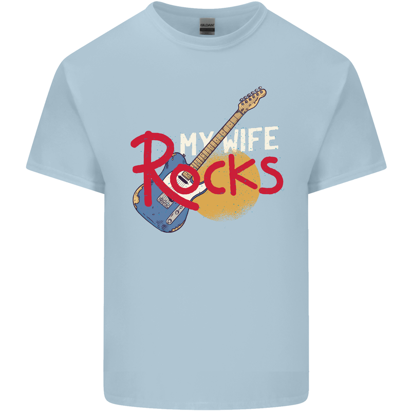 My Wife Rocks Funny Music Guitar Mens Cotton T-Shirt Tee Top Light Blue