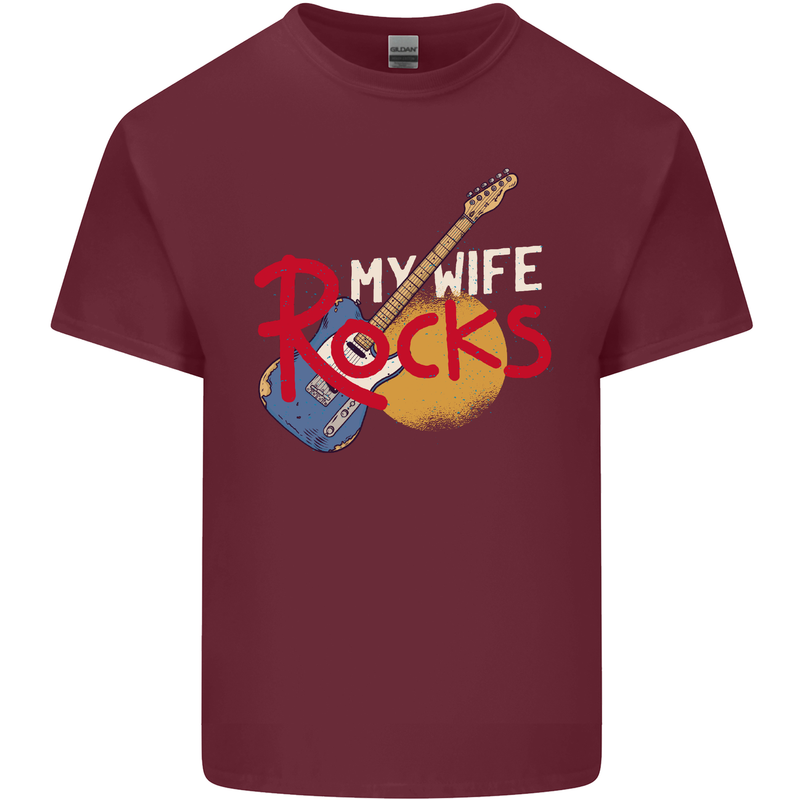 My Wife Rocks Funny Music Guitar Mens Cotton T-Shirt Tee Top Maroon