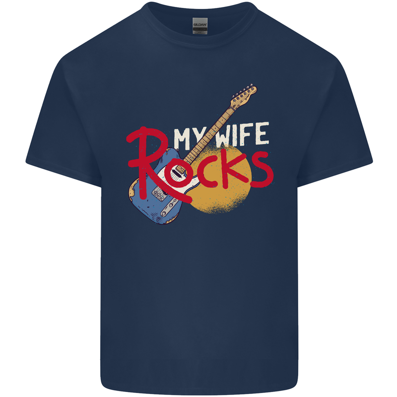 My Wife Rocks Funny Music Guitar Mens Cotton T-Shirt Tee Top Navy Blue