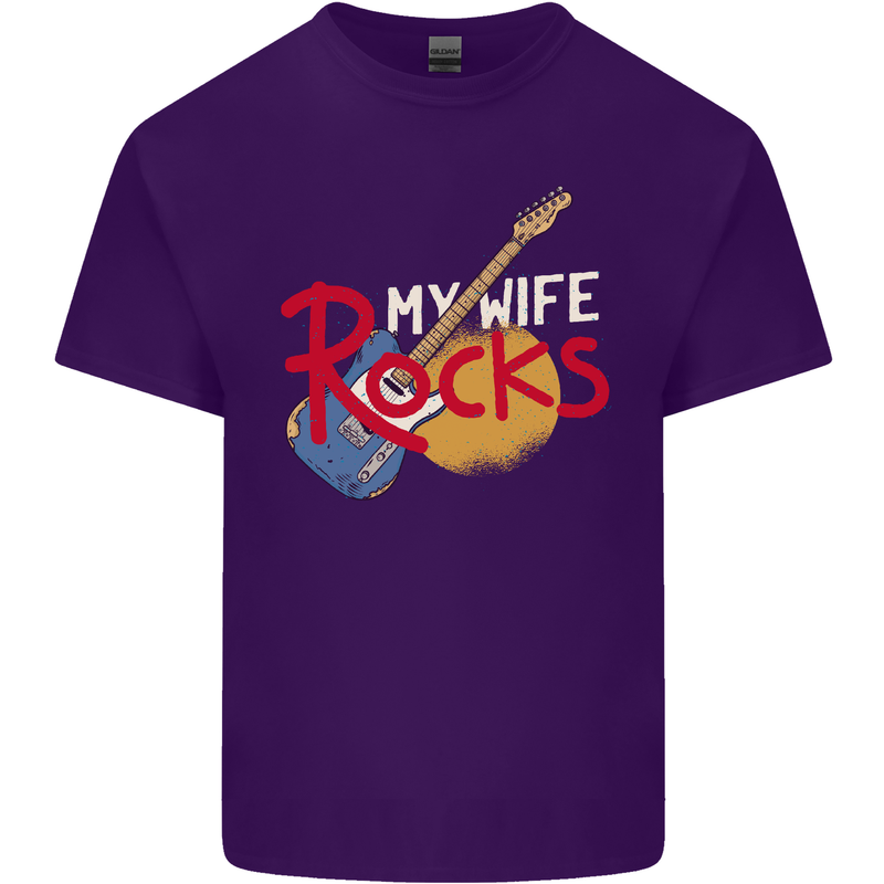 My Wife Rocks Funny Music Guitar Mens Cotton T-Shirt Tee Top Purple