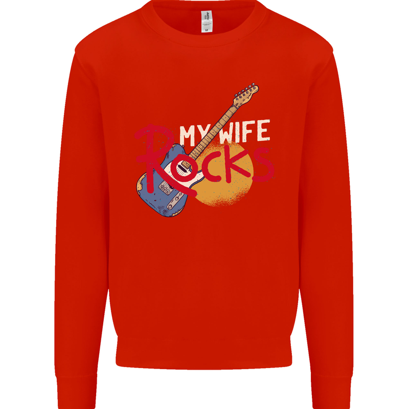 My Wife Rocks Funny Music Guitar Mens Sweatshirt Jumper Bright Red