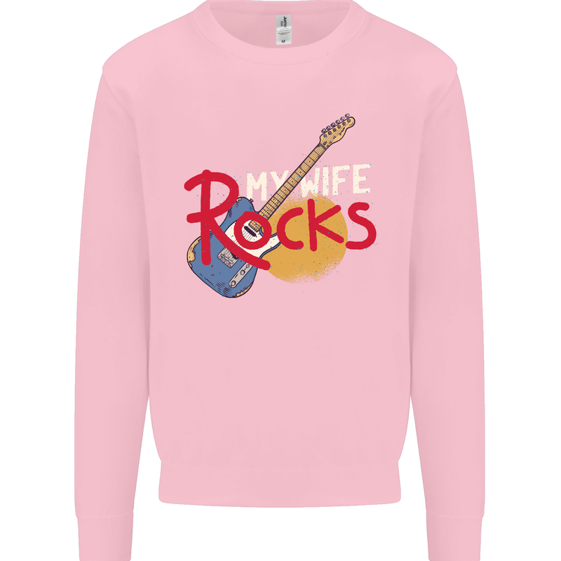 My Wife Rocks Funny Music Guitar Mens Sweatshirt Jumper Light Pink