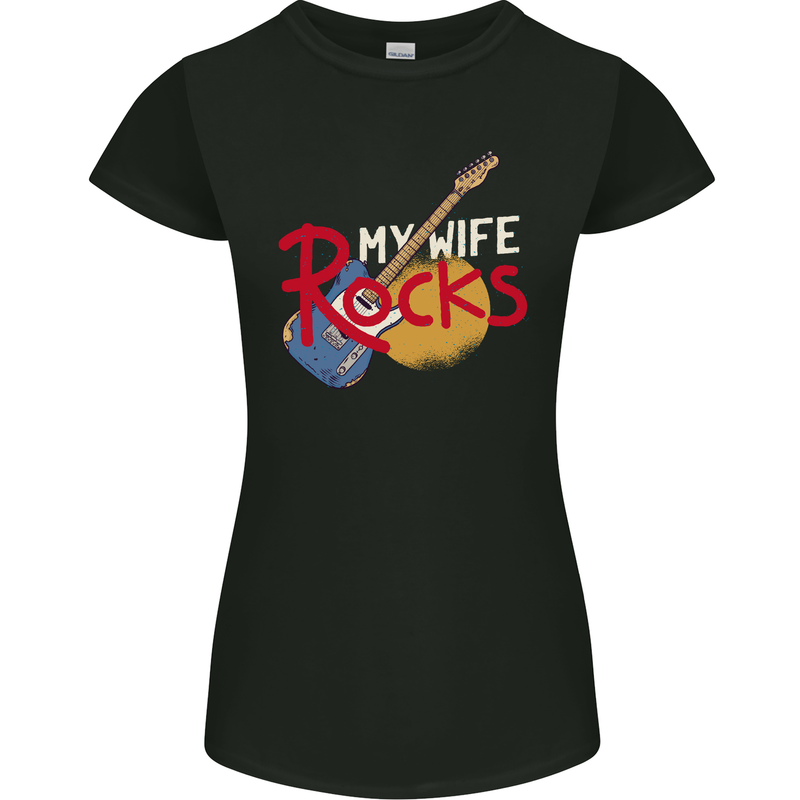 My Wife Rocks Funny Music Guitar Womens Petite Cut T-Shirt Black