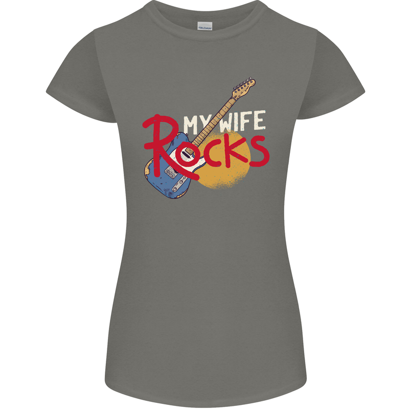 My Wife Rocks Funny Music Guitar Womens Petite Cut T-Shirt Charcoal