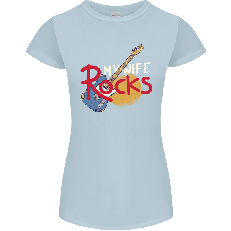 My Wife Rocks Funny Music Guitar Womens Petite Cut T-Shirt Light Blue