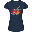 My Wife Rocks Funny Music Guitar Womens Petite Cut T-Shirt Navy Blue