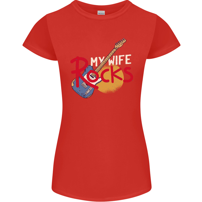 My Wife Rocks Funny Music Guitar Womens Petite Cut T-Shirt Red