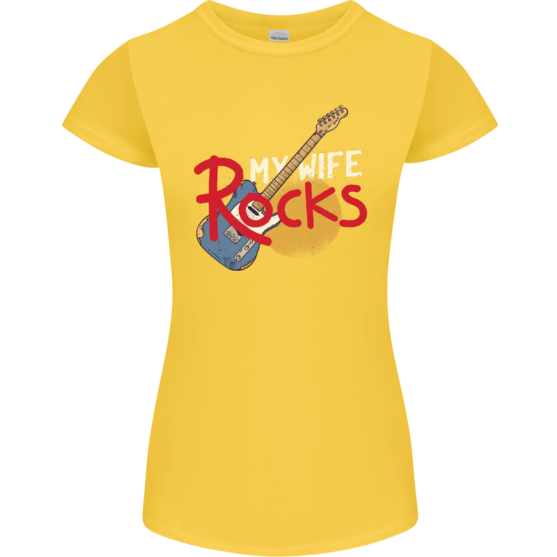 My Wife Rocks Funny Music Guitar Womens Petite Cut T-Shirt Yellow
