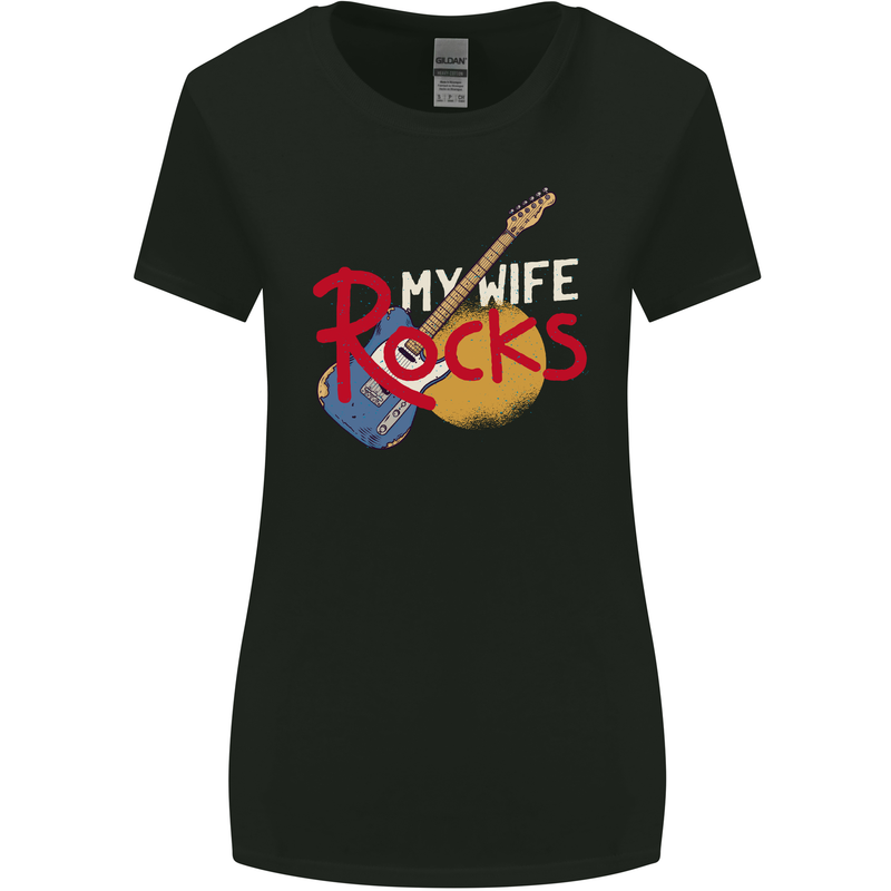 My Wife Rocks Funny Music Guitar Womens Wider Cut T-Shirt Black