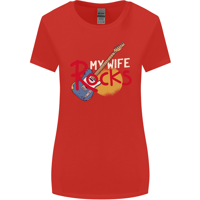 My Wife Rocks Funny Music Guitar Womens Wider Cut T-Shirt Red