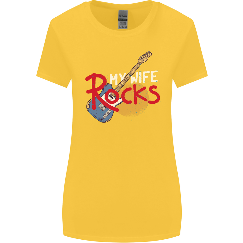 My Wife Rocks Funny Music Guitar Womens Wider Cut T-Shirt Yellow