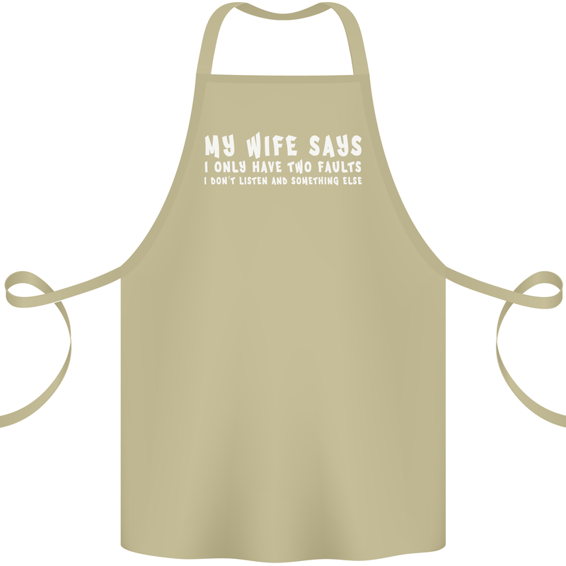 My Wife Says Funny Sarcastic Husband Couple Cotton Apron 100% Organic Khaki