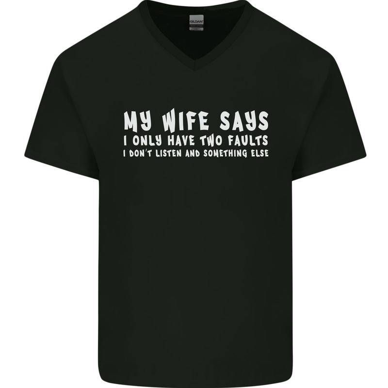 My Wife Says Funny Sarcastic Husband Couple Mens V-Neck Cotton T-Shirt Black