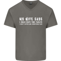 My Wife Says Funny Sarcastic Husband Couple Mens V-Neck Cotton T-Shirt Charcoal