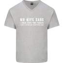 My Wife Says Funny Sarcastic Husband Couple Mens V-Neck Cotton T-Shirt Sports Grey