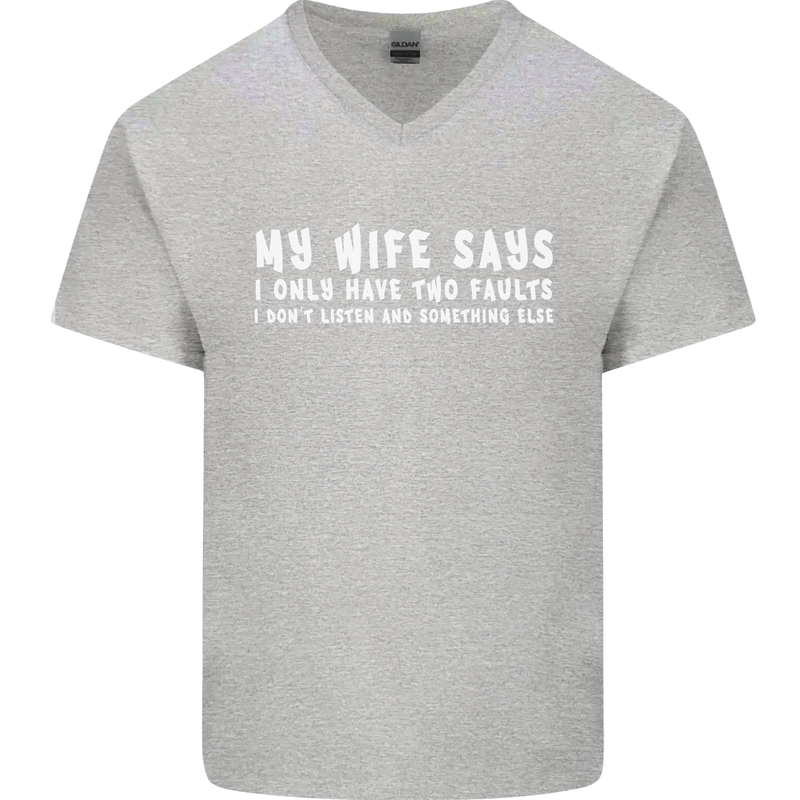 My Wife Says Funny Sarcastic Husband Couple Mens V-Neck Cotton T-Shirt Sports Grey