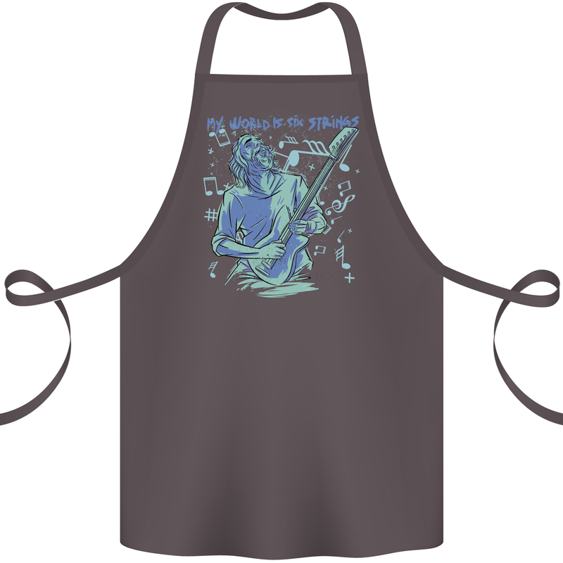 My World Is Six Strings Guitar Rock Music Cotton Apron 100% Organic Dark Grey